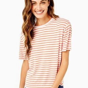 New $68 ADDISON BAY Preppy Draped Ultra Soft Lightweight Orange Striped Tee XS